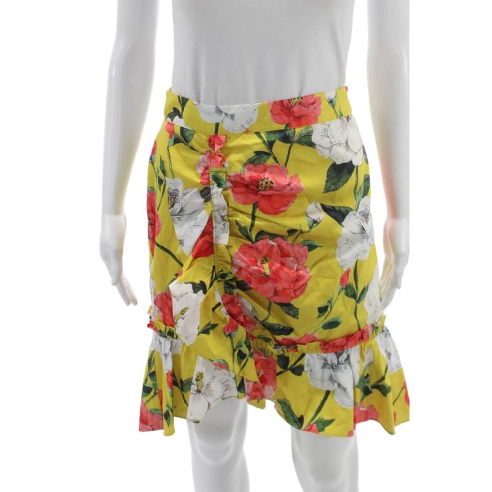 Parker Womens A-Line Floral Cotton Skirt Yellow Knee Length Zip Size 4